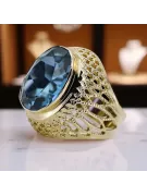 Or jaune 14 carats Aigue-marine Anneau Style vintage vrc089y